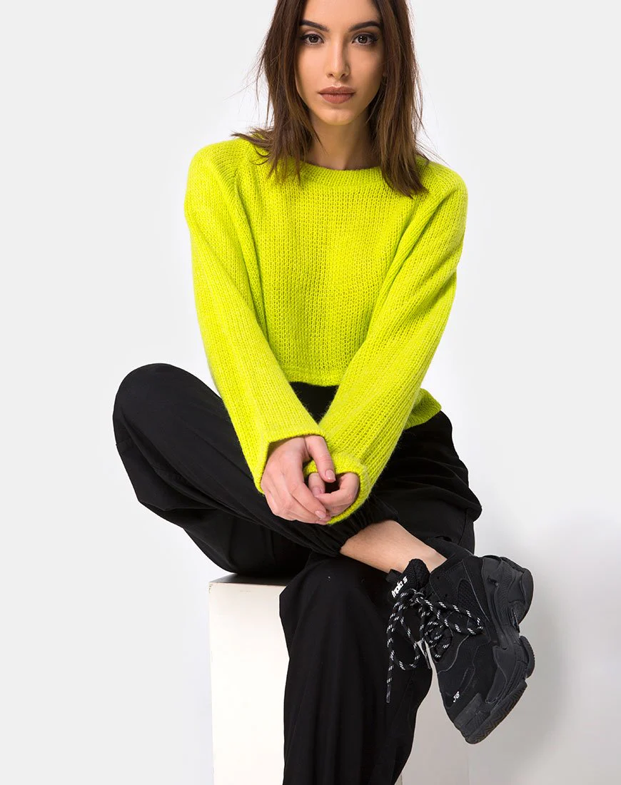 Melvie Cropped Sweater in Lime - Image 3