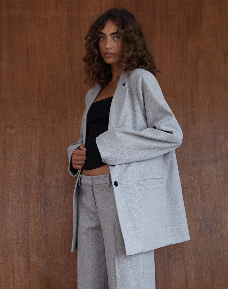 Messeir Faux Wool Blazer in Grey - Image 4