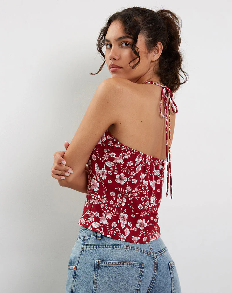 Metra Twist Front Top in Berry Blush Floral - Image 2