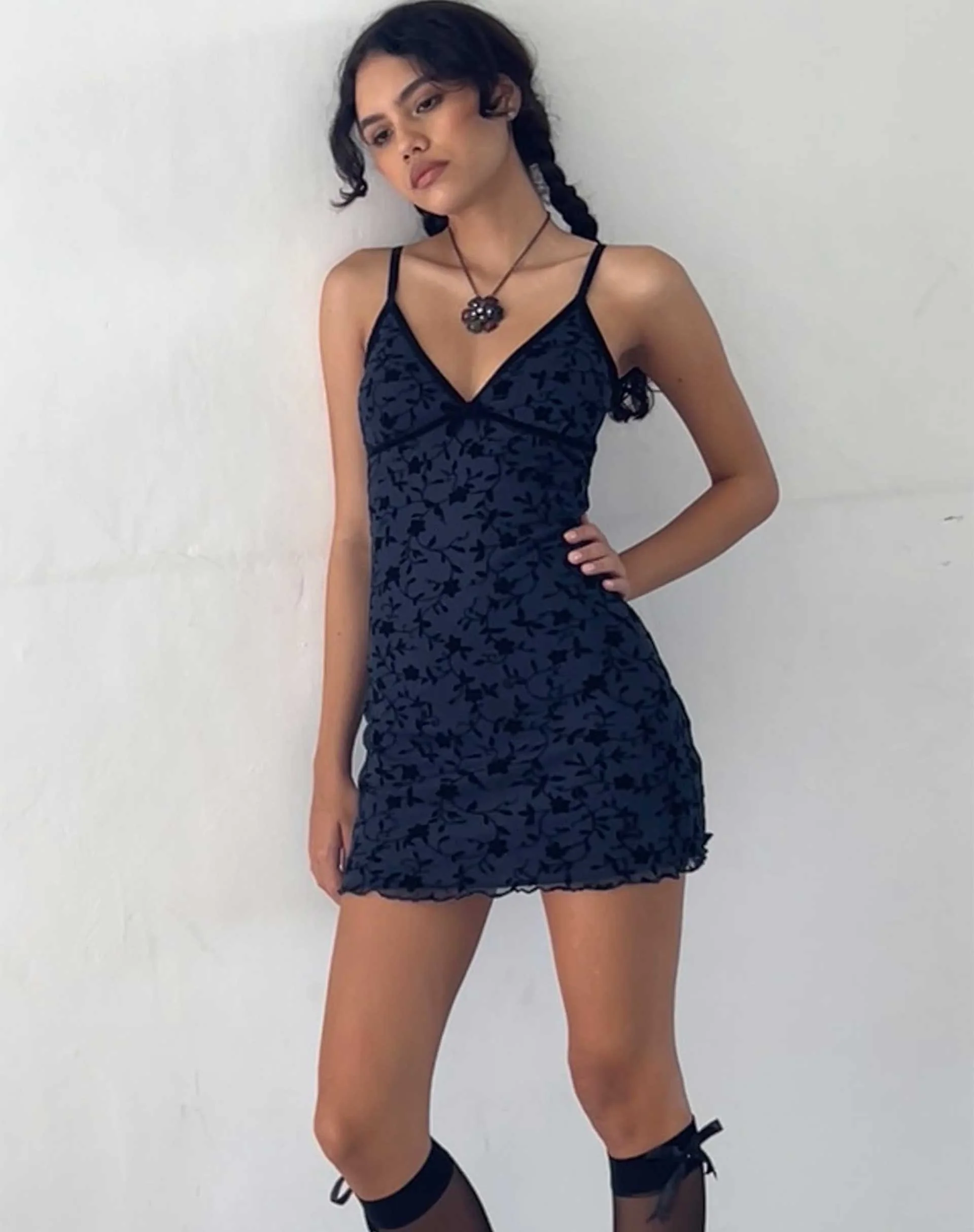 Mevila Mini Dress in Pretty Petal Flock Black - Image 4