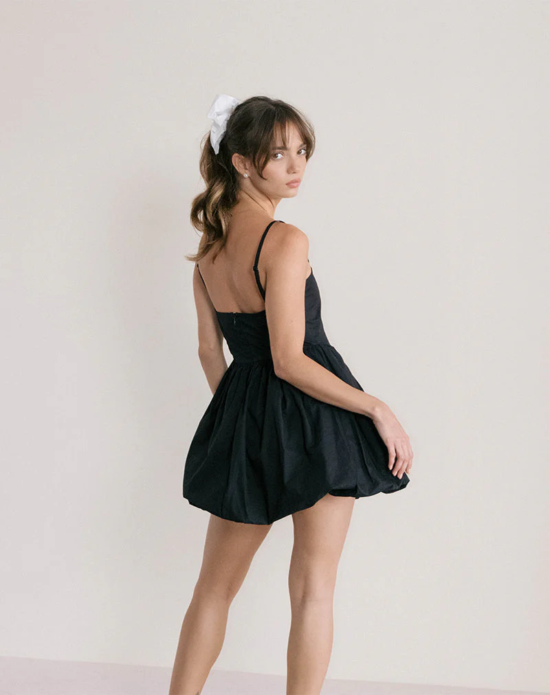 Micala Puffball Mini Dress in Black - Image 5