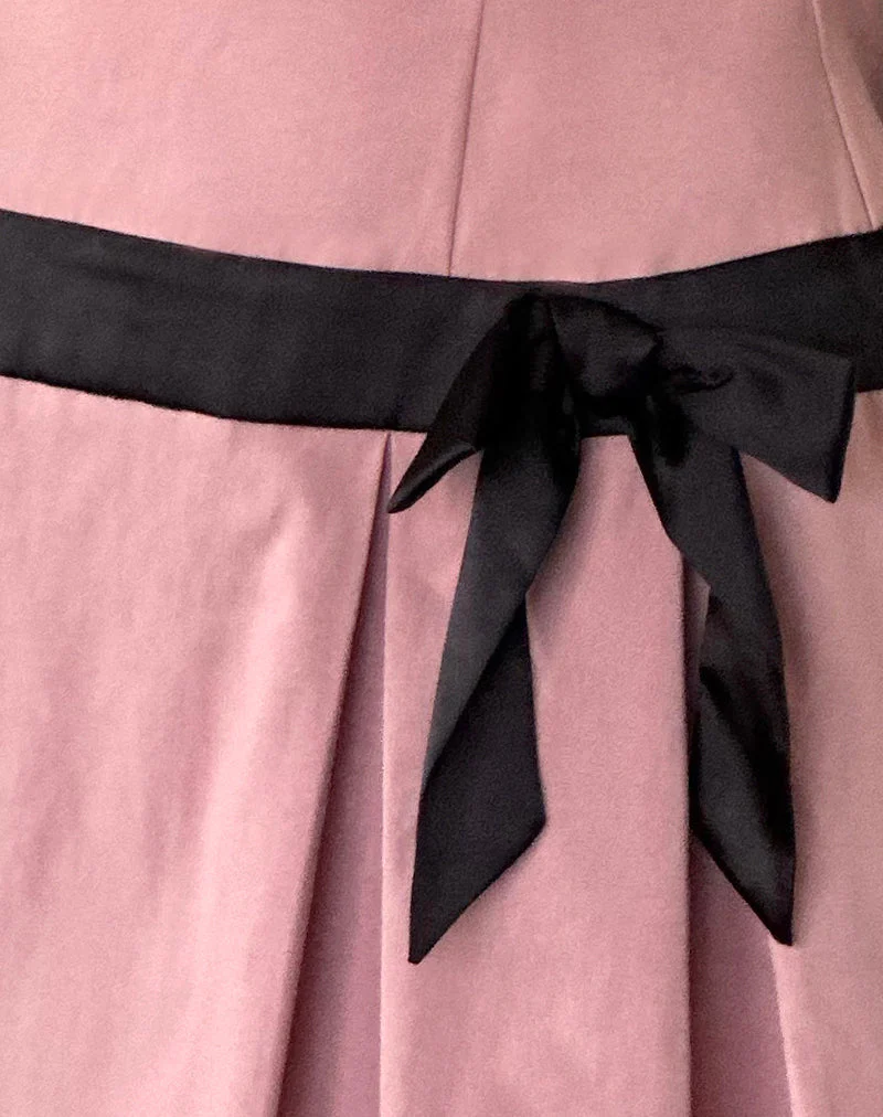 Michelia Mini Dress in Pink with Black Bow - Image 6
