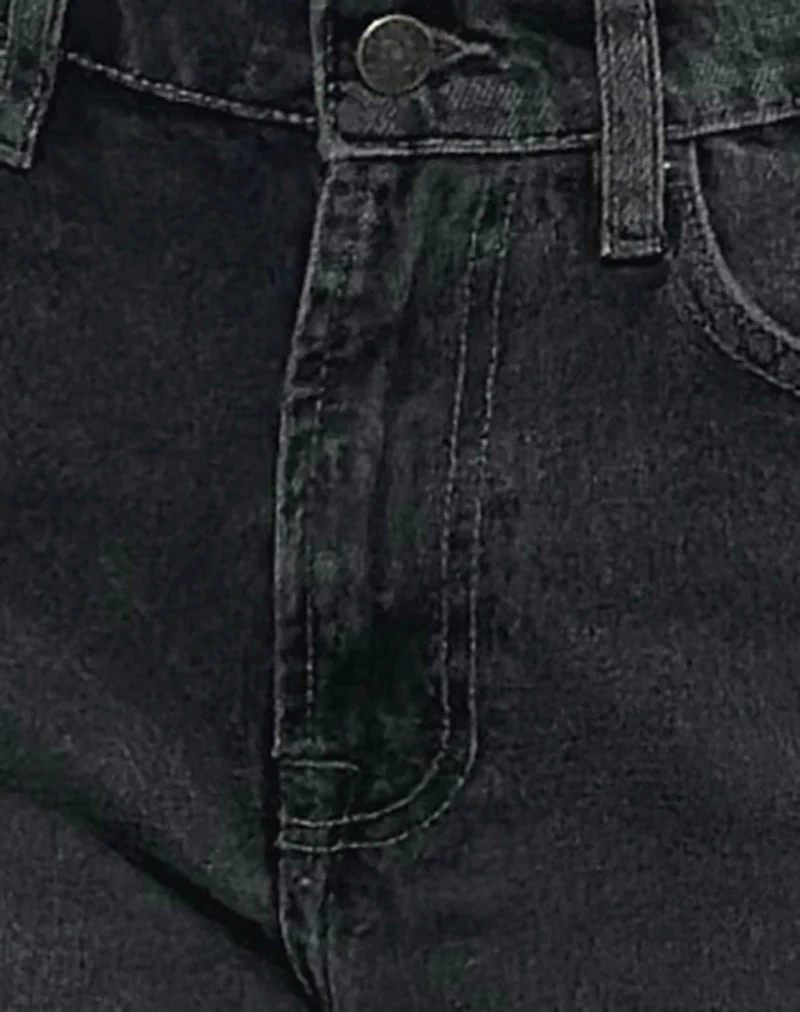 Mid Rise Turn Up Straight Jeans in Washed Black Grey - Image 6