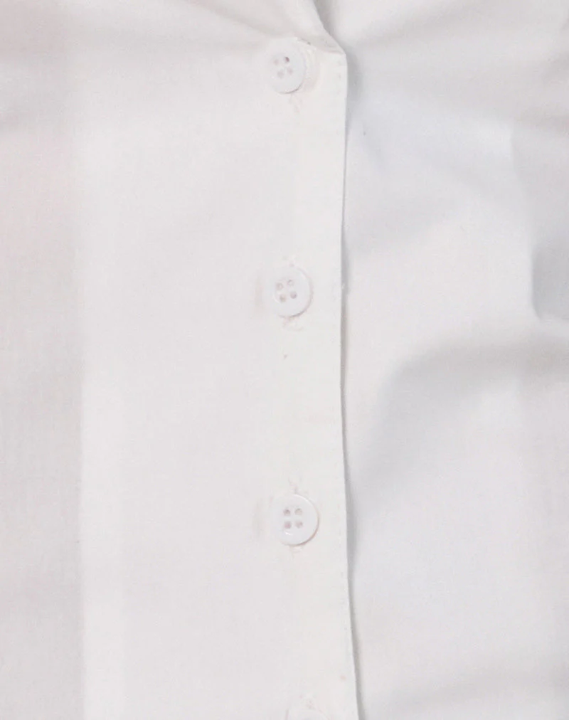Mikanu Halterneck Button Down Blouse in Poplin White - Image 5