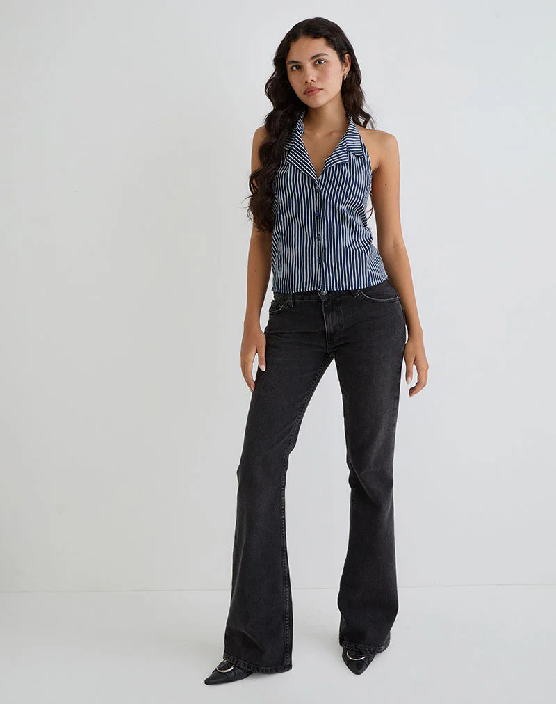 Mikanu Halterneck Blouse in Pinstripe Navy - Image 3