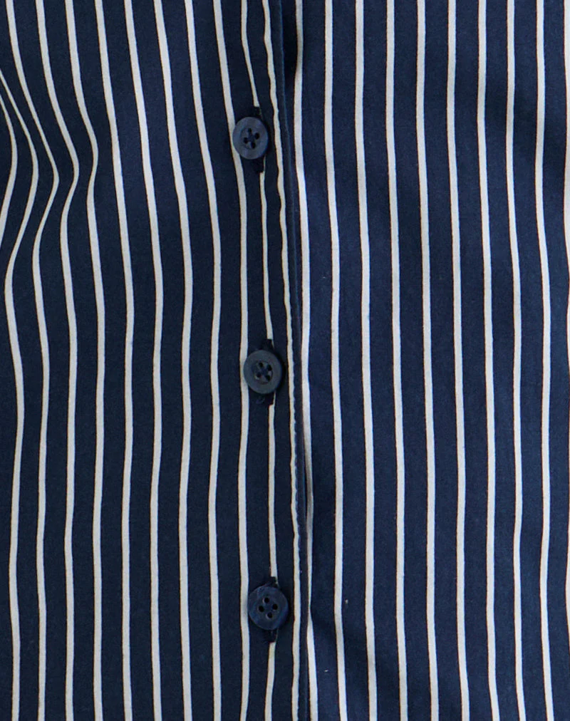 Mikanu Halterneck Blouse in Pinstripe Navy - Image 6