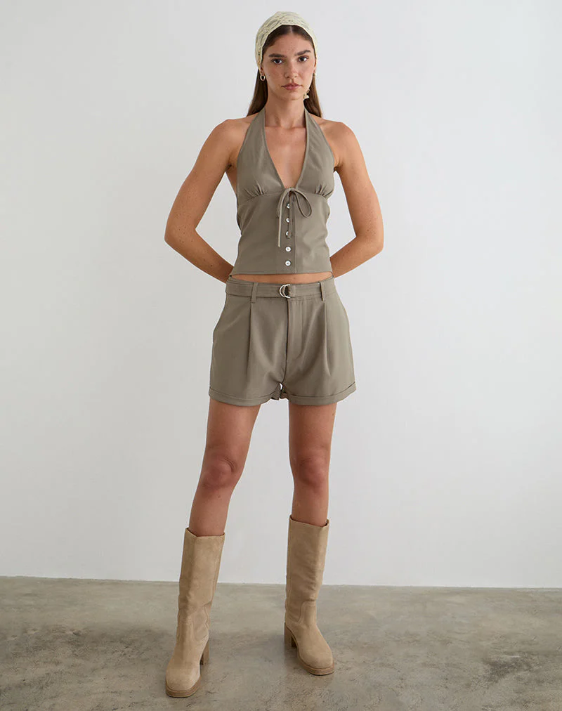 Miluta Short in Tailoring Dark Beige - Image 2
