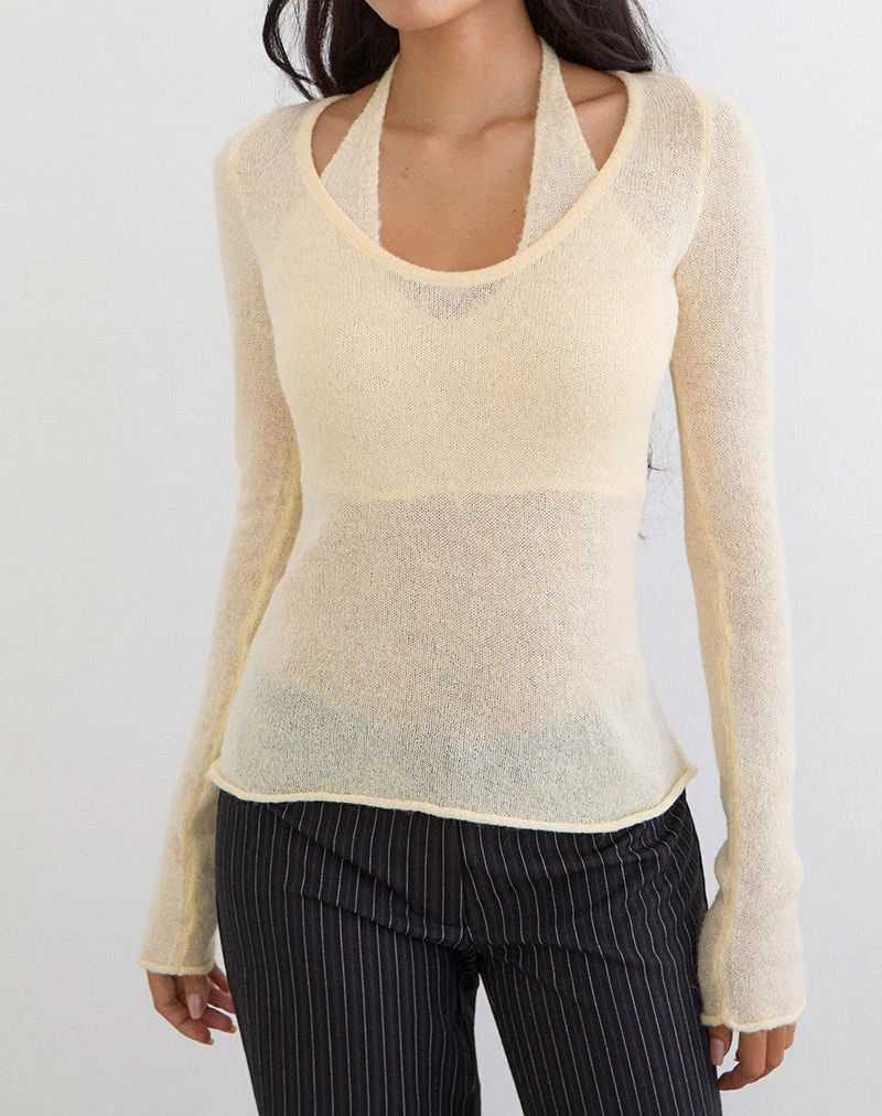 Misora Long Sleeve Top in Sheer Knit Lemon - Image 2