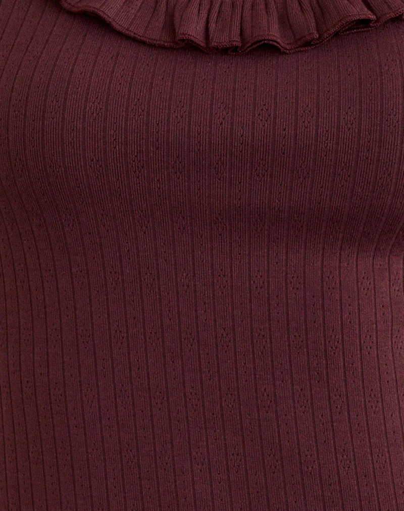 Mitali Top with Ruffle in Pointelle Burgundy - Image 7