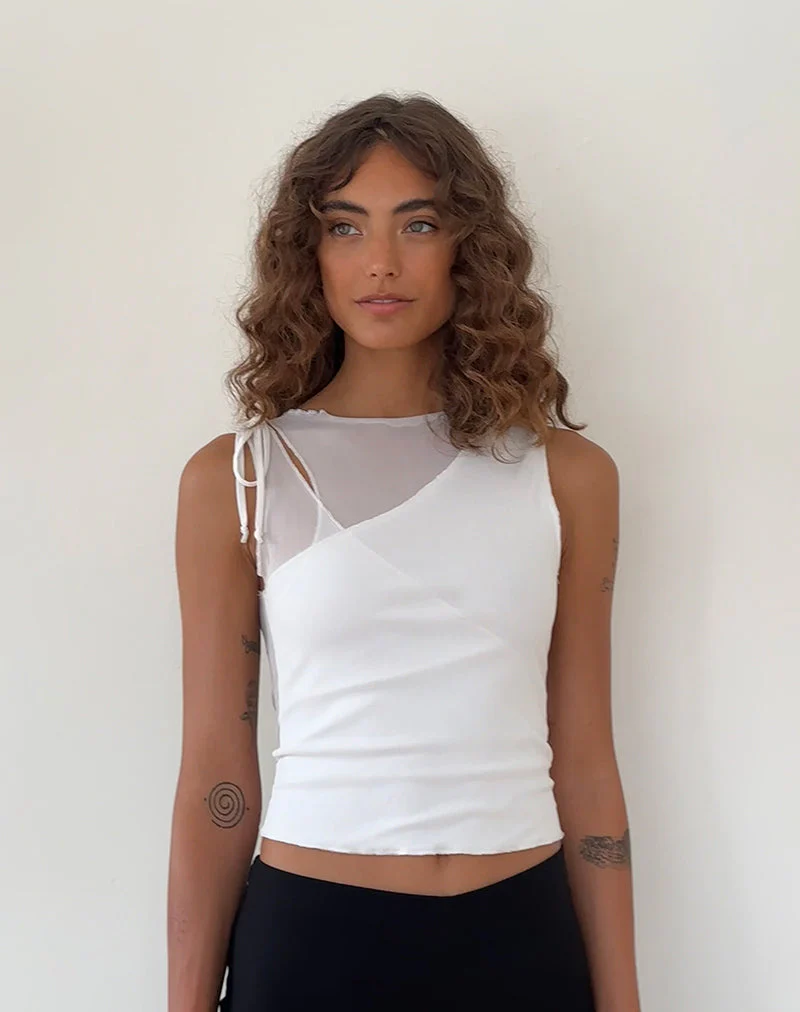Moni Vest Top in Mesh Ivory - Image 4