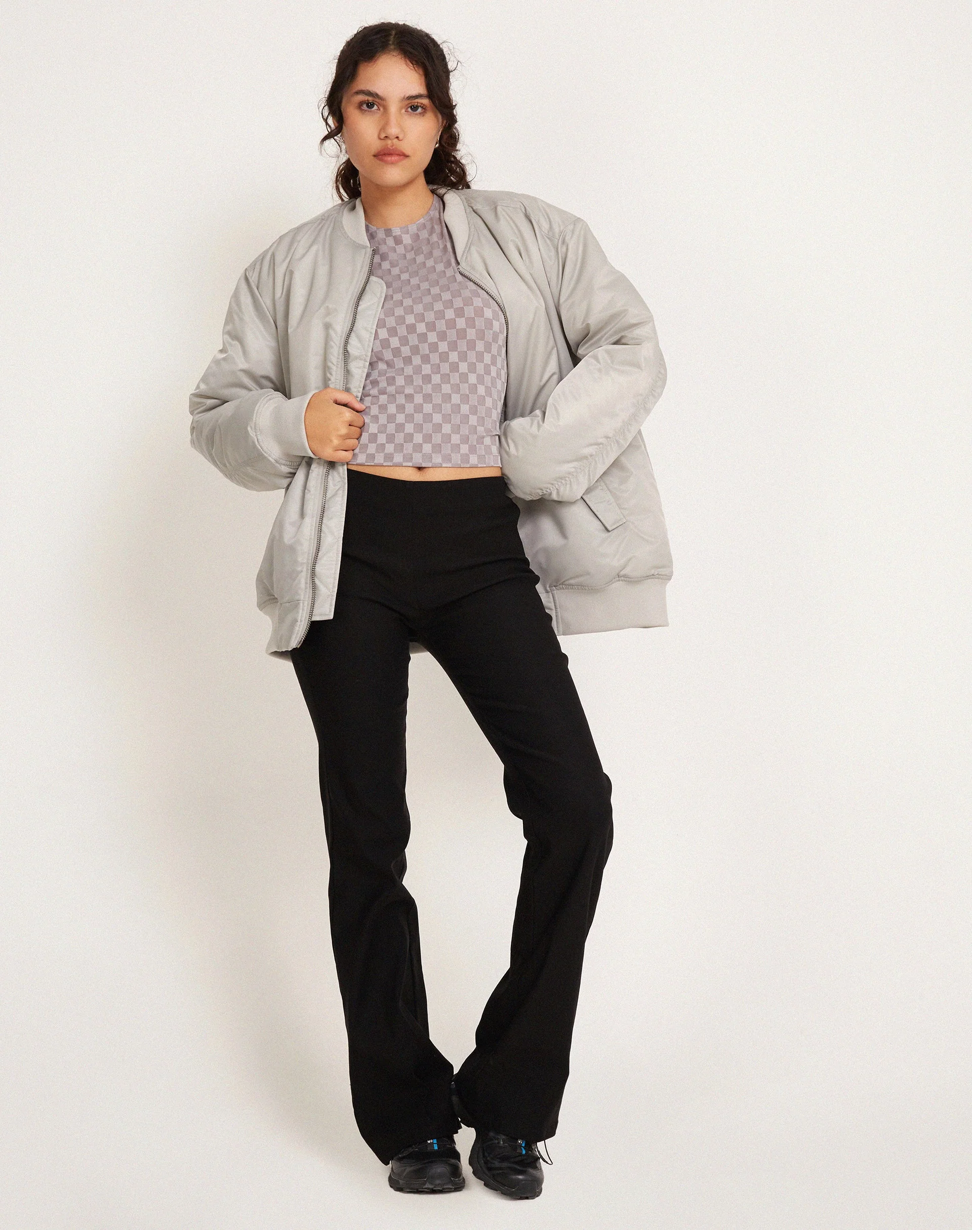 Monlo Vest Top in Check Grey - Image 3