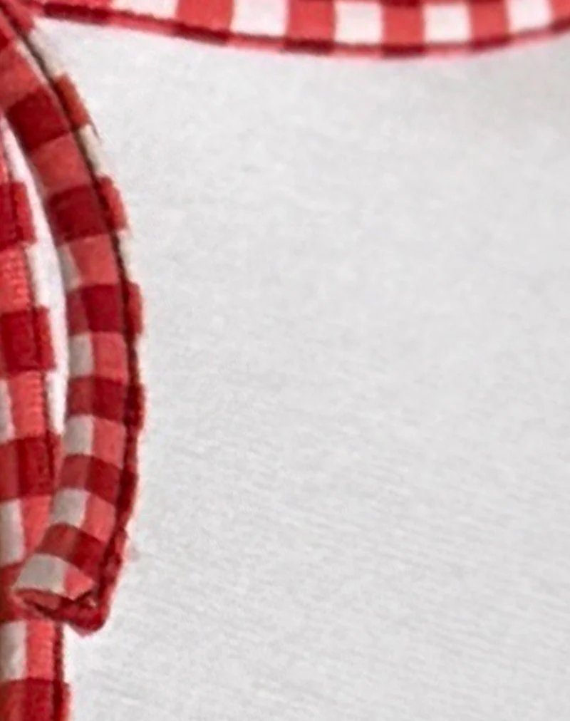 Monsel Tie Front Top in White with Red Gingham Binding - Image 7