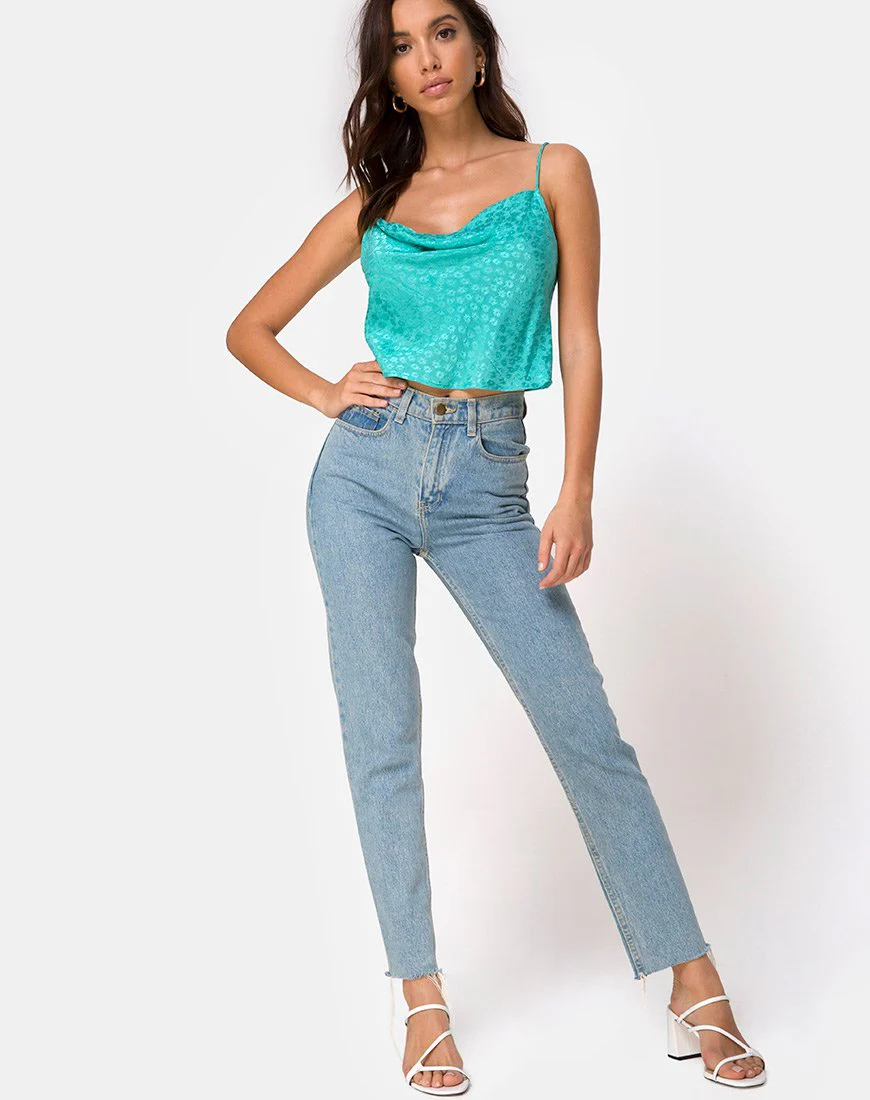 Mordes Top in Satin Ditsy Rose Blue - Image 3