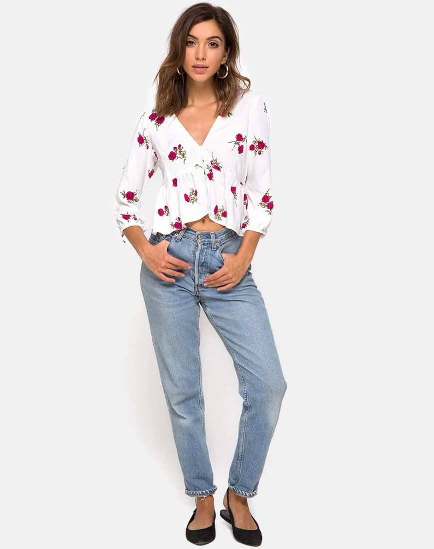 Mosca Plunge Top in Grunge Rose Ivory - Image 3
