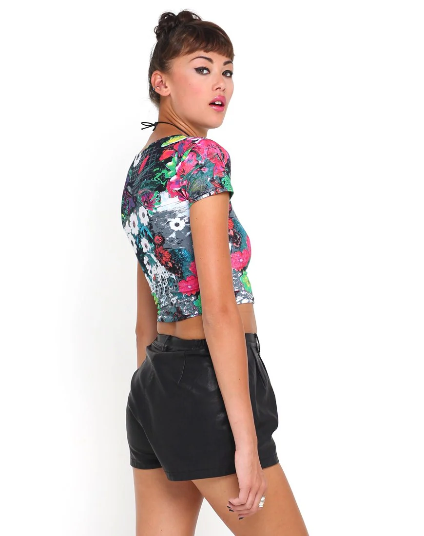 Motel Tabby Crop in Pink Southern Floral Highlight Print - Image 2