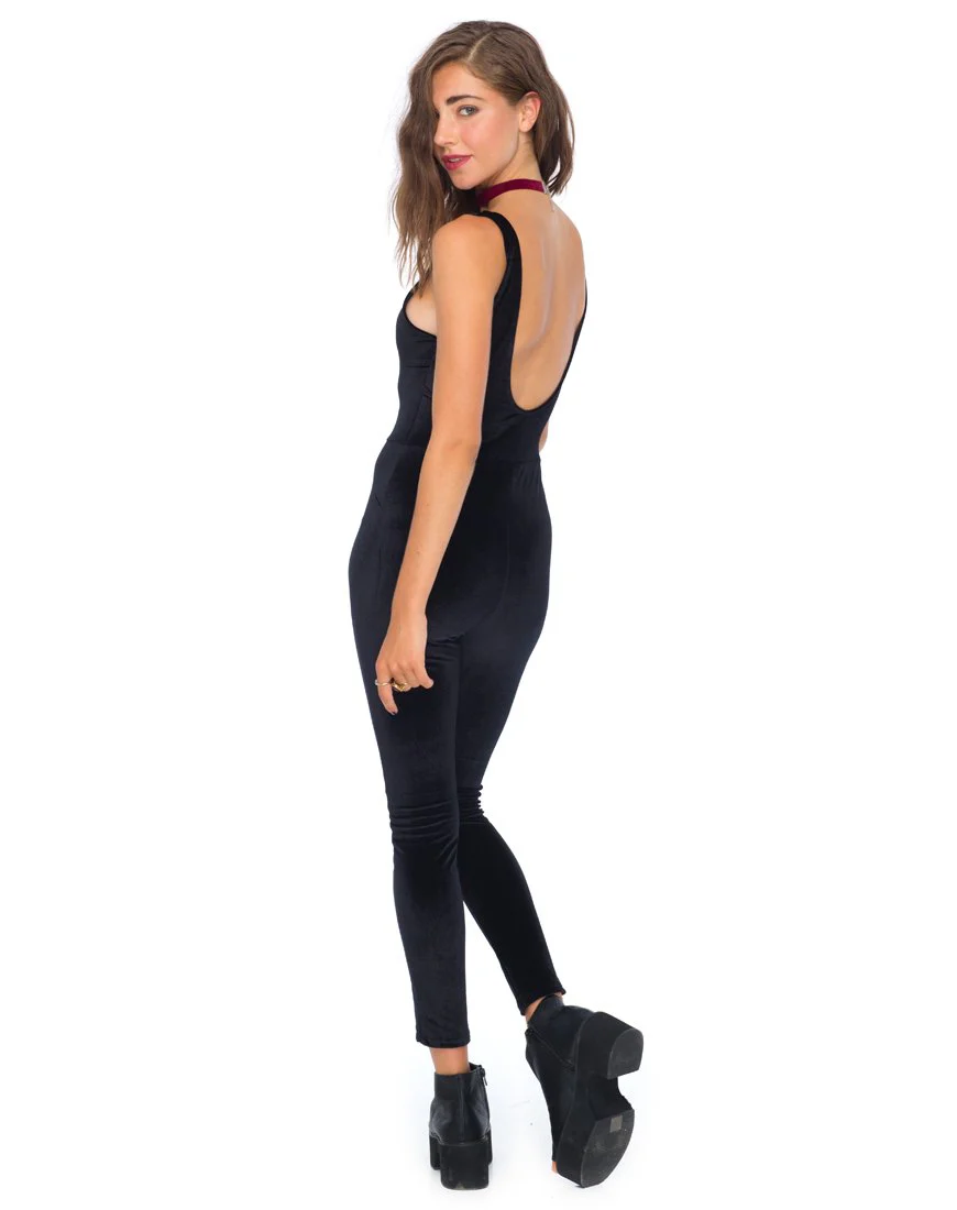 Motel Unitard in Black Velvet - Image 2