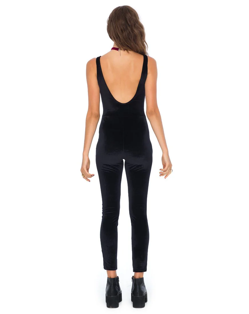 Motel Unitard in Black Velvet - Image 4