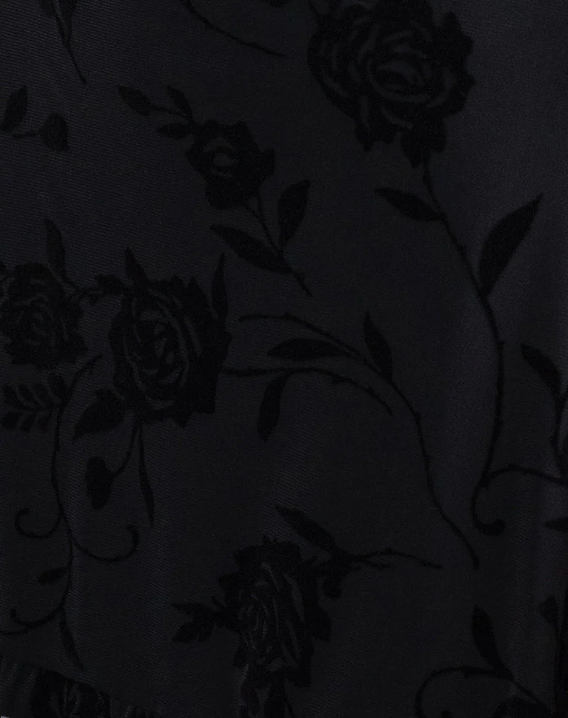 Motya Halterneck Mini Dress in Floral Rose Flocked Black - Image 6