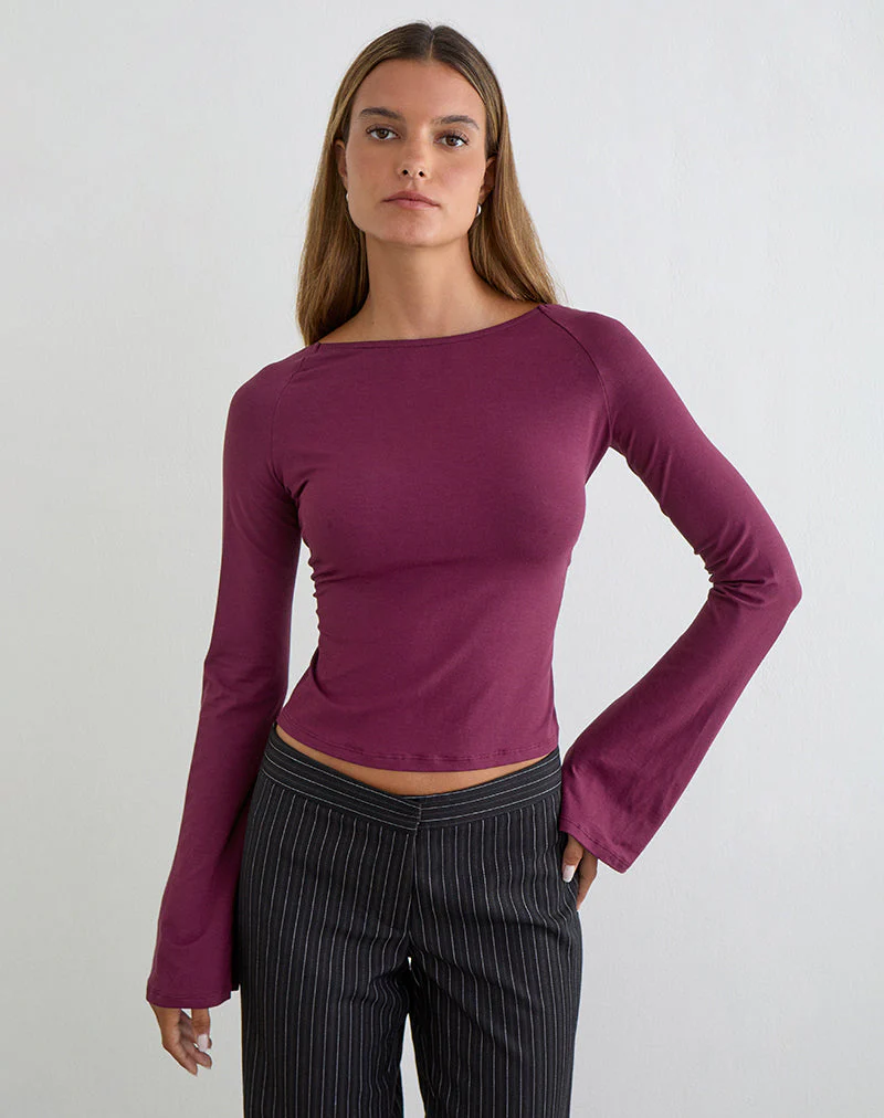 Muzan Long Sleeve Top in Ribbed Jersey Deep Purple - Image 4