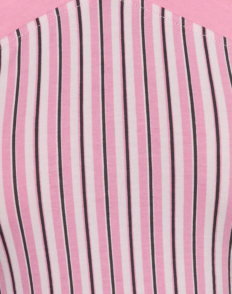 Myer Wide Strap Halterneck Top in Pinstripe Pink - Image 6