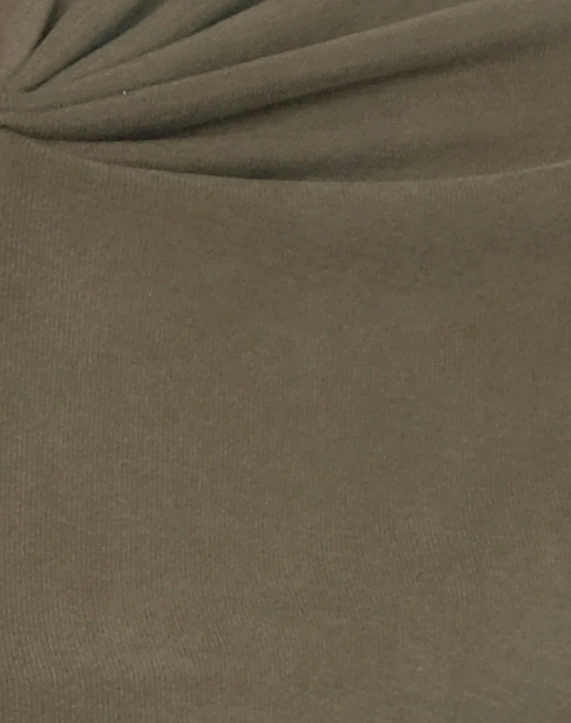 Nadja Gathered Neck Top in Cupro Khaki - Image 6