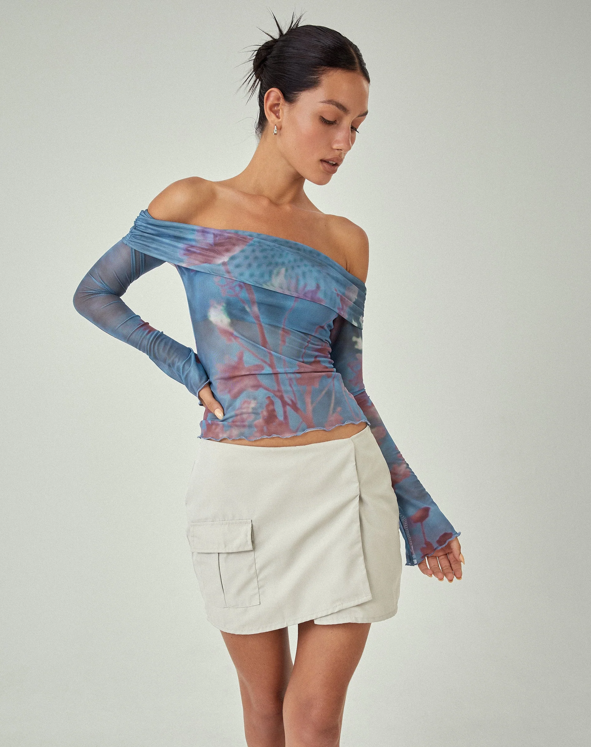 MOTEL X JACQUIE Nagya Long Sleeve Top in Lumen Mesh Blue - Image 3