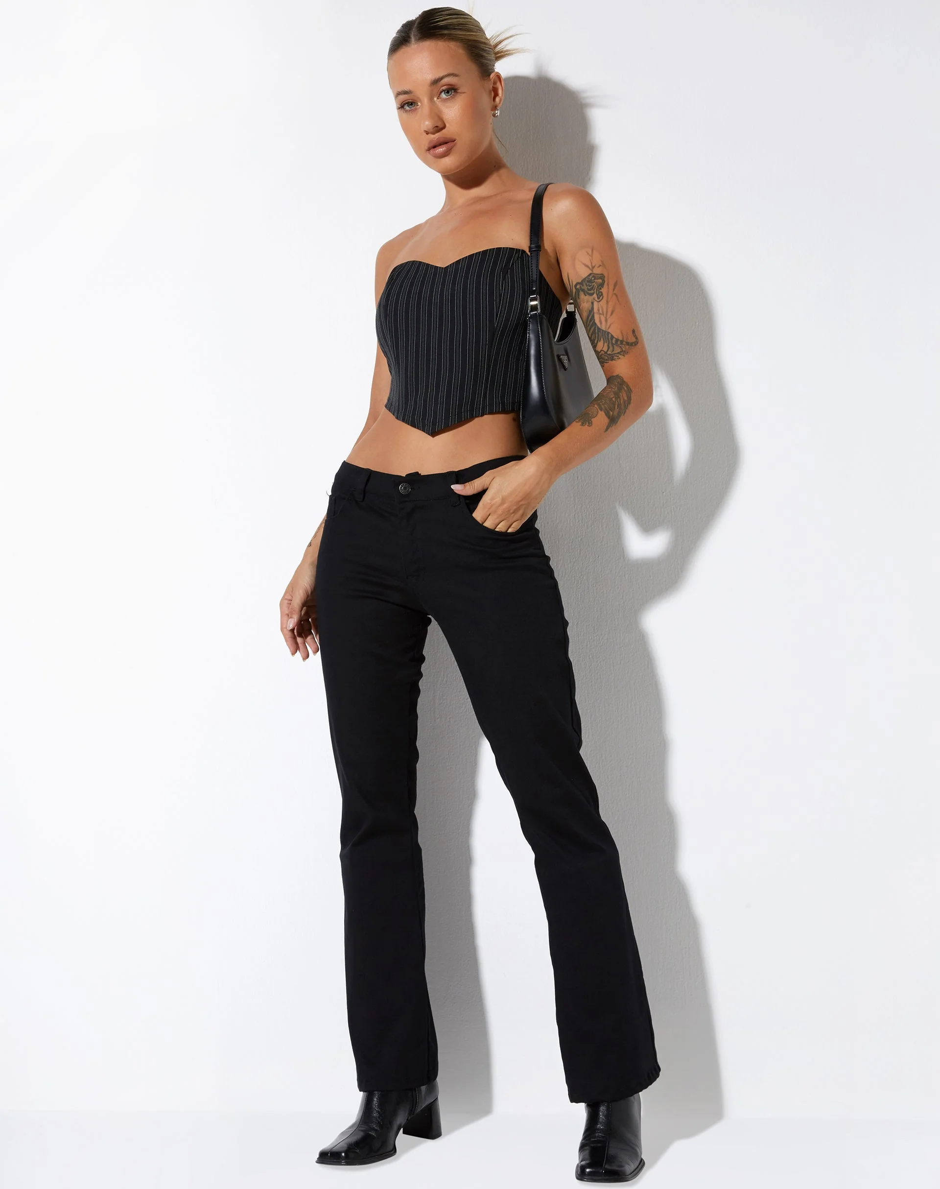Naima Corset Top in Pinstripe Black - Image 2