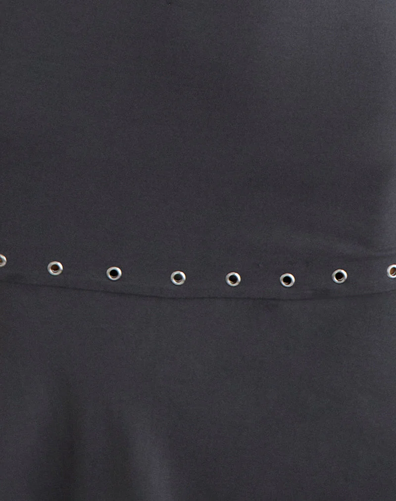 Nakime Halter Mini Dress with Eyelets in Jersey Charcoal Grey - Image 6