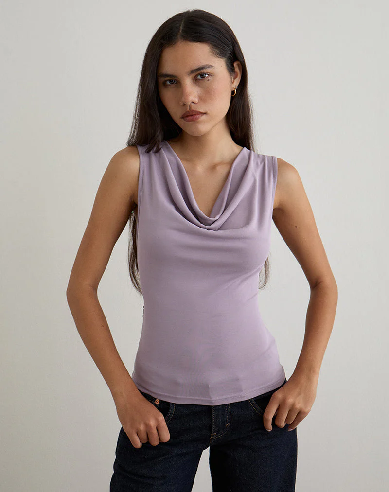 Nali Cowl Knot Top in Cupro Lavender - Image 5