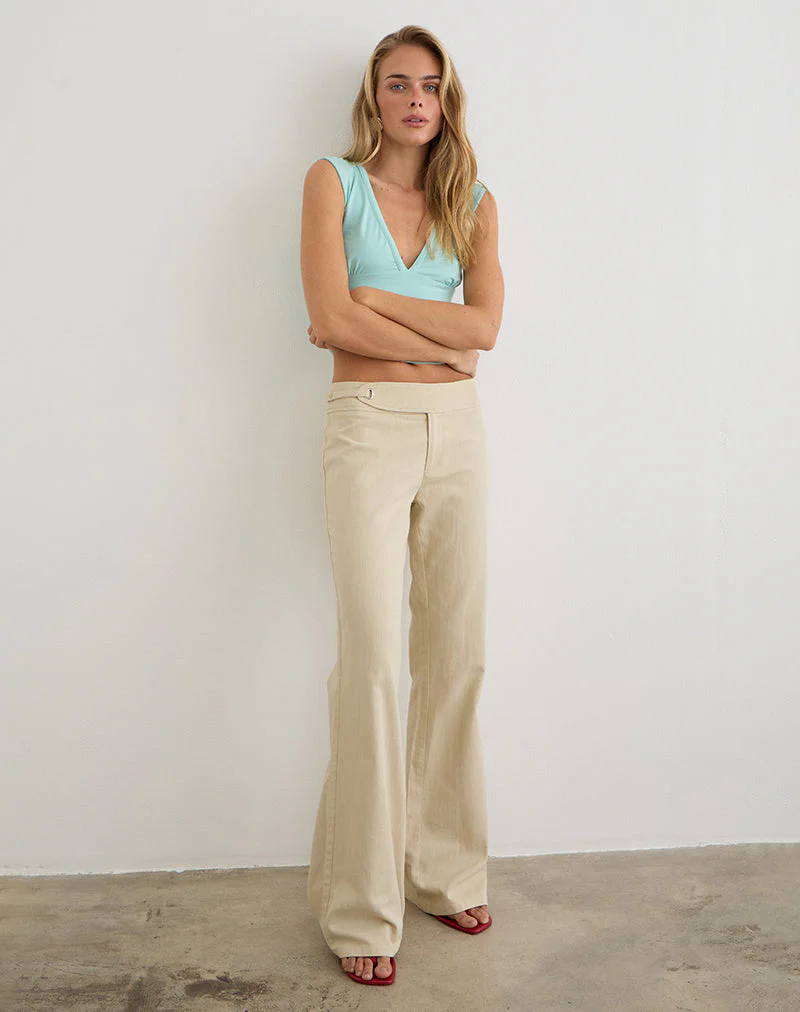 Nalita Trouser in Beige with Buckle Waist - Image 5