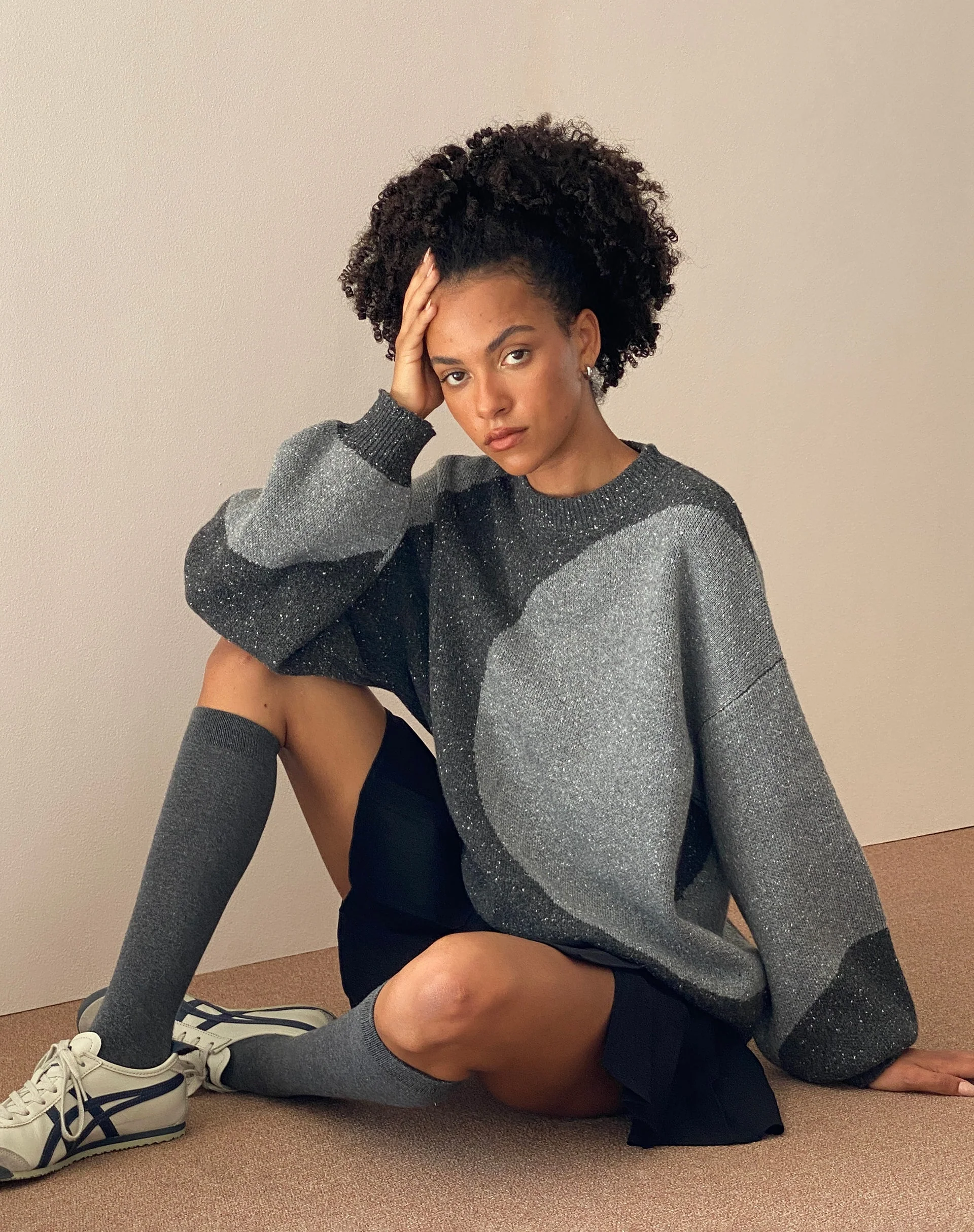 Namari Jumper in Black and Charcoal Mix Knit - Image 2