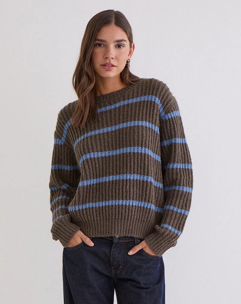Namirta Jumper in Brown with Blue Stripe - Image 2