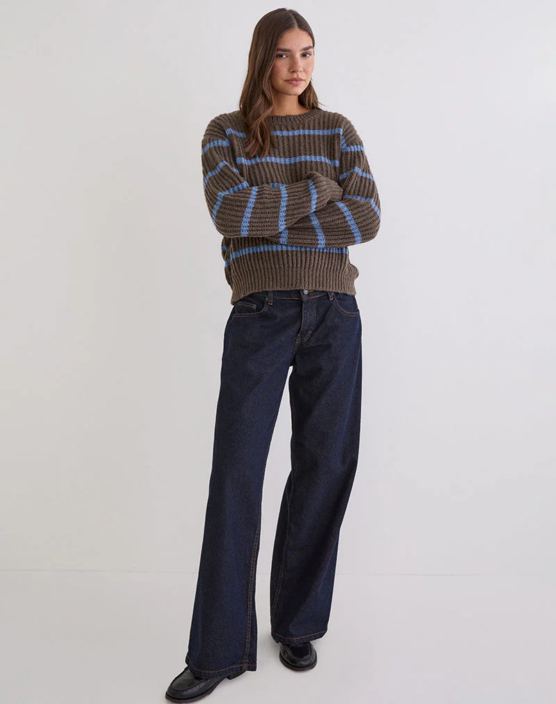 Namirta Jumper in Brown with Blue Stripe - Image 3
