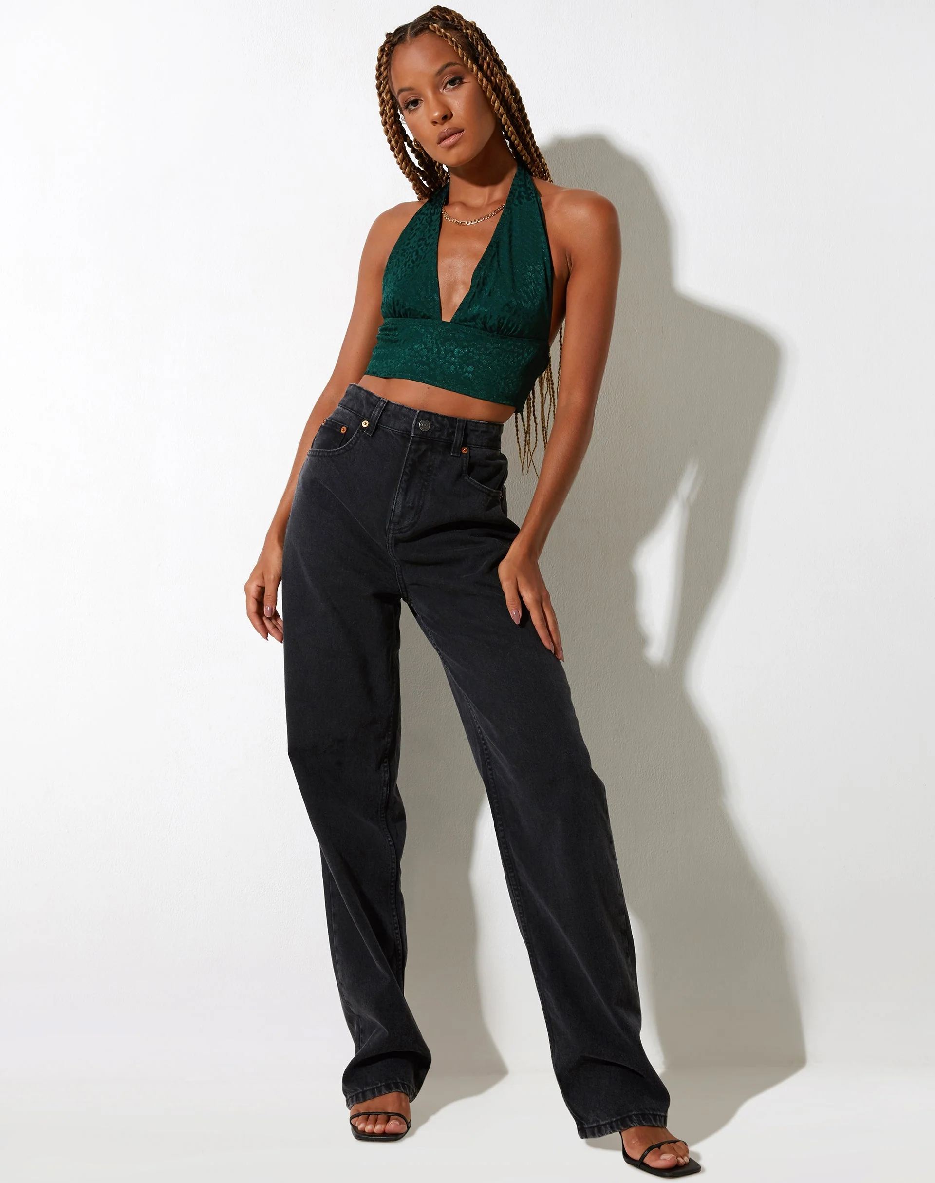 Nanda Crop Top in Satin Cheetah Forest Green - Image 5