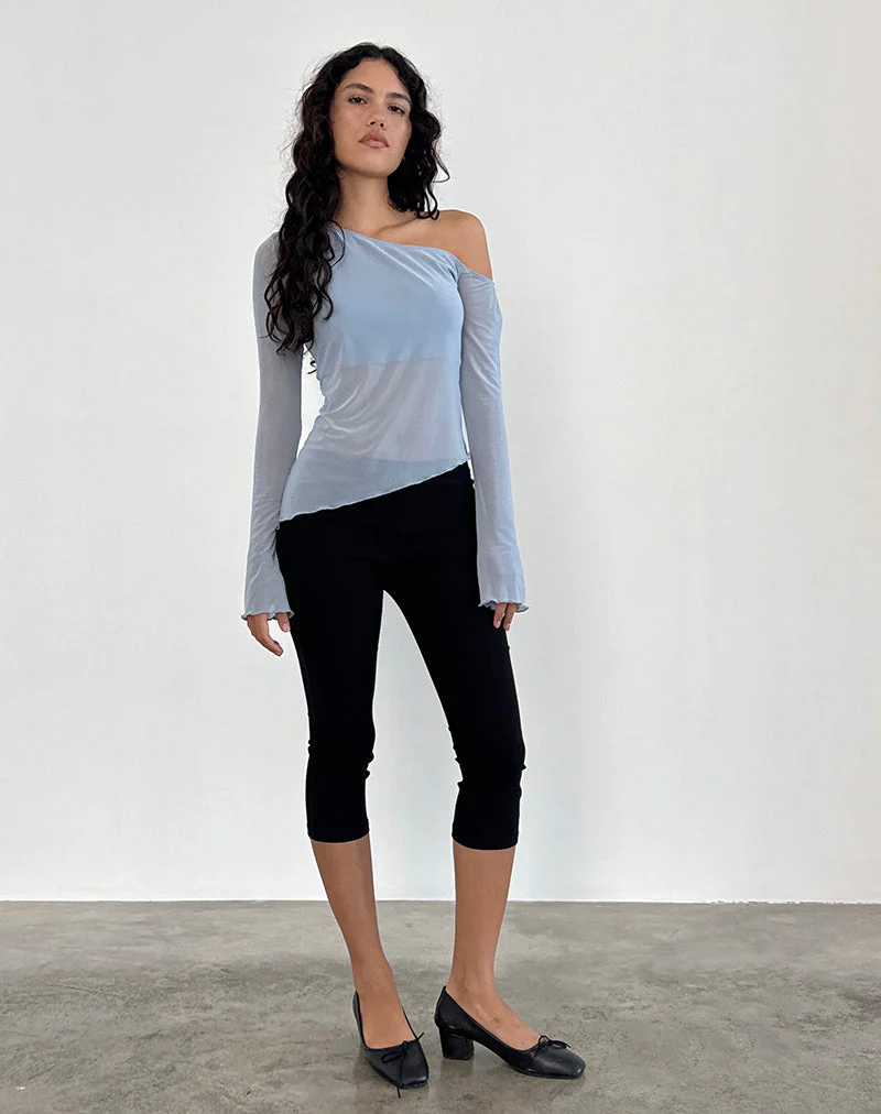 Narcissa Asymmetric Long Sleeve Top in Mesh Light Blue - Image 4