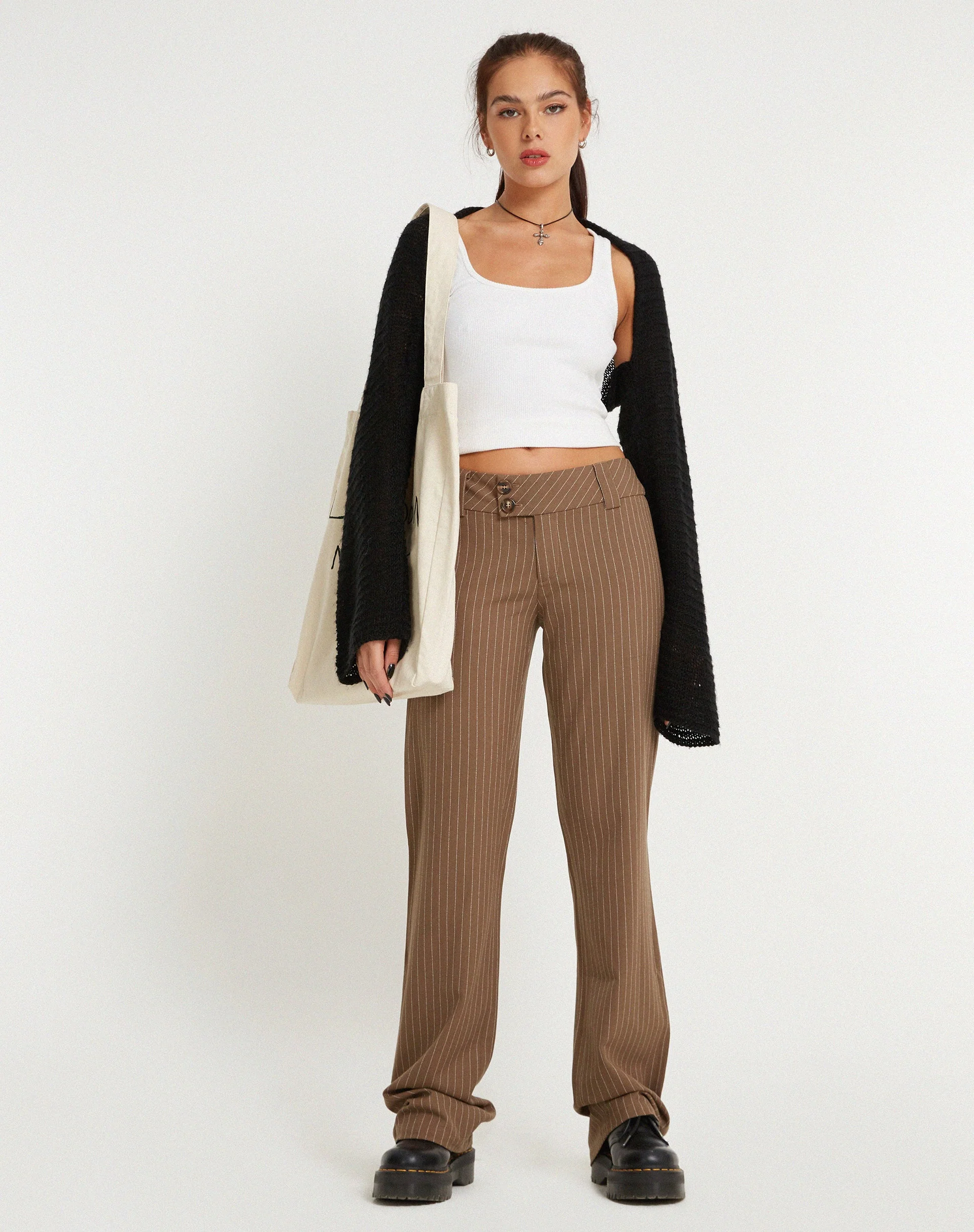 Navida Trouser in Pinstripe Brown - Image 3