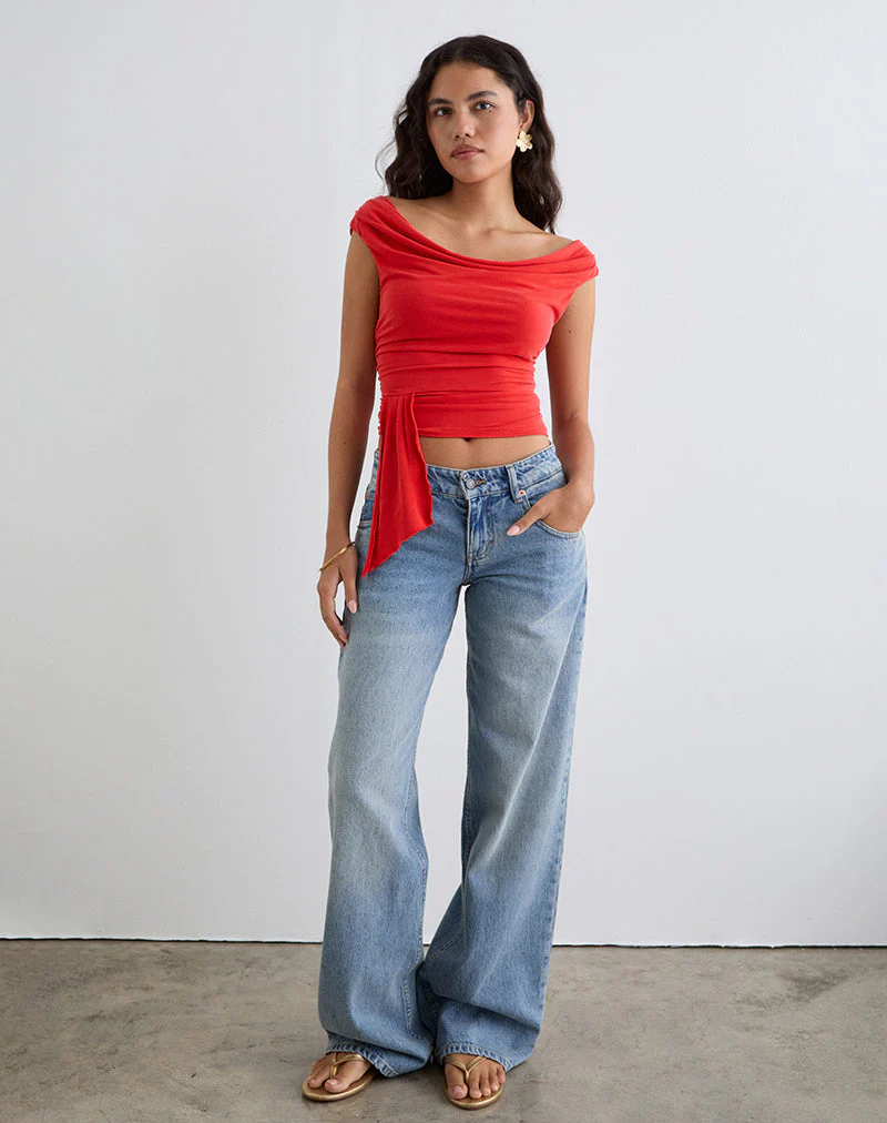 Neida Drape Top in Cupro Red - Image 5