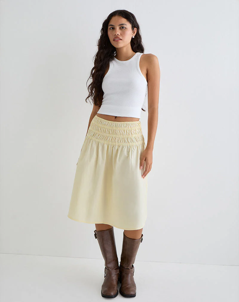 Neleta Midi Skirt in Poplin Lemon - Image 5