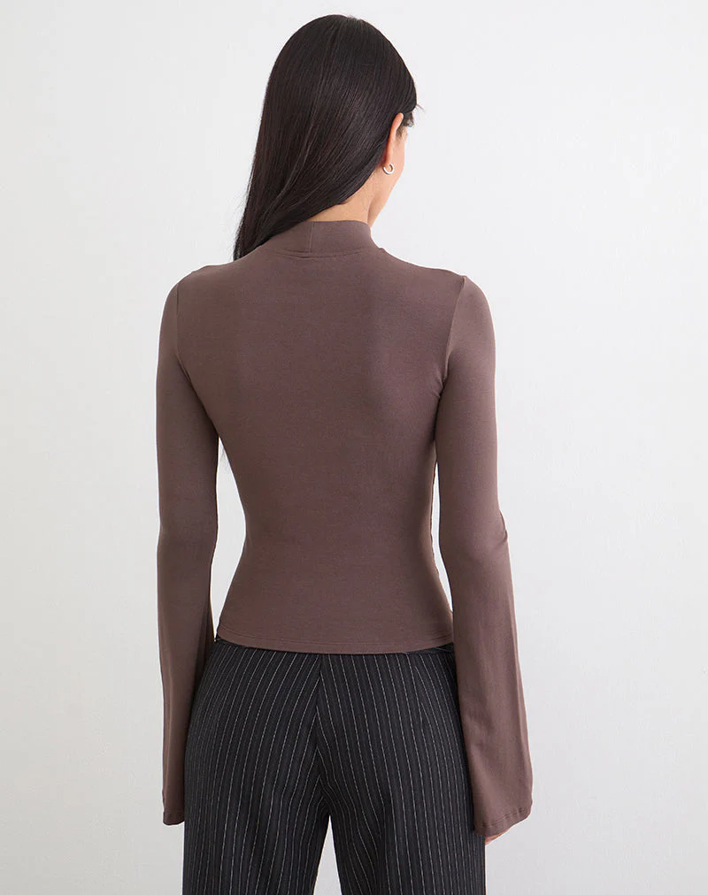 Nell High Neck Long Sleeve Top in Jersey Coffee Quartz - Image 5