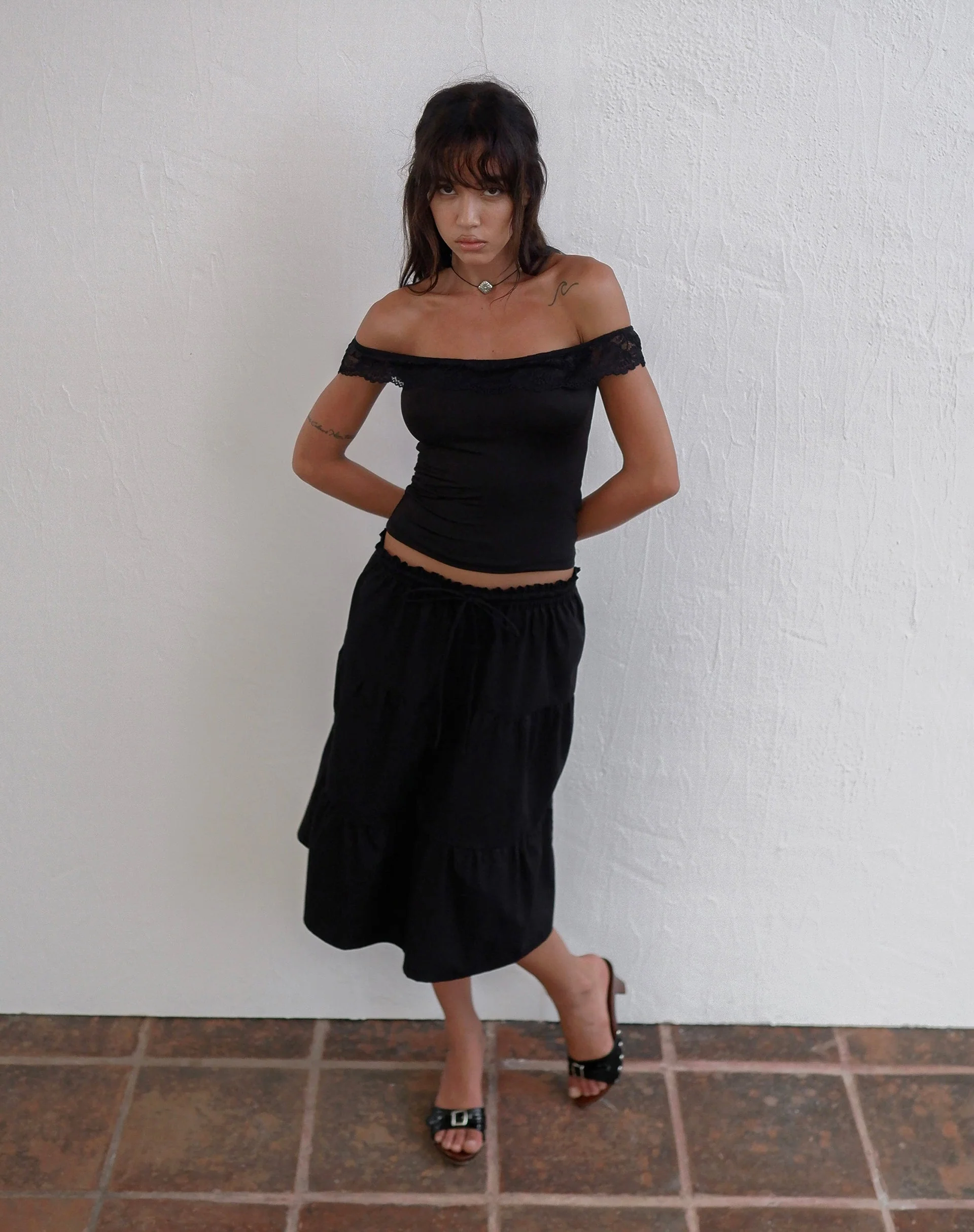 Nesel Bardot Top in Slinky Lace Black - Image 5