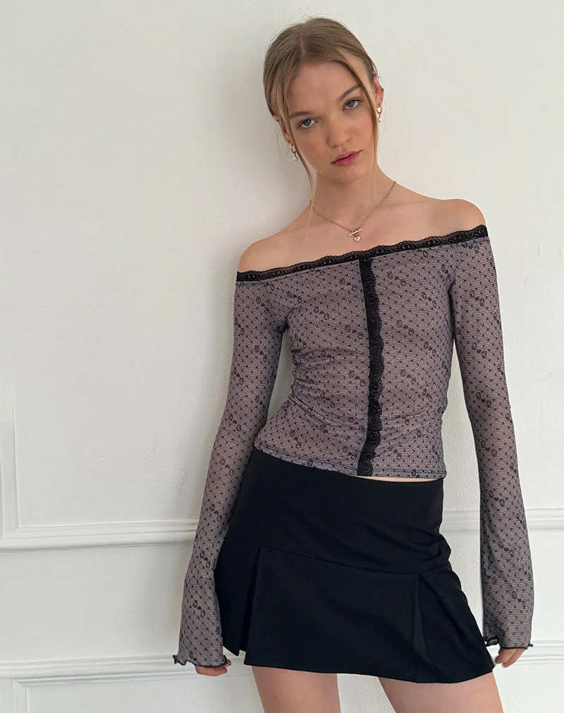 Neve Mesh Bardot Top in Queen of Heart Print - Image 2