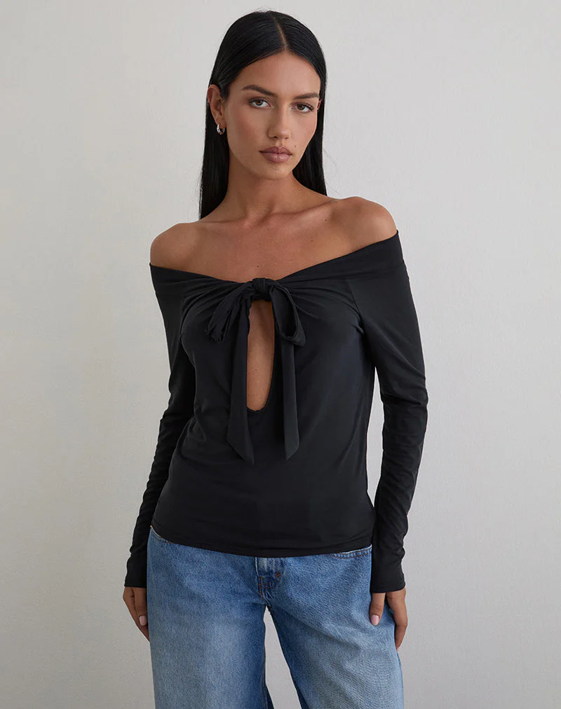 Nezuko Multi Tie Long Sleeve Top in Cupro Black - Image 5