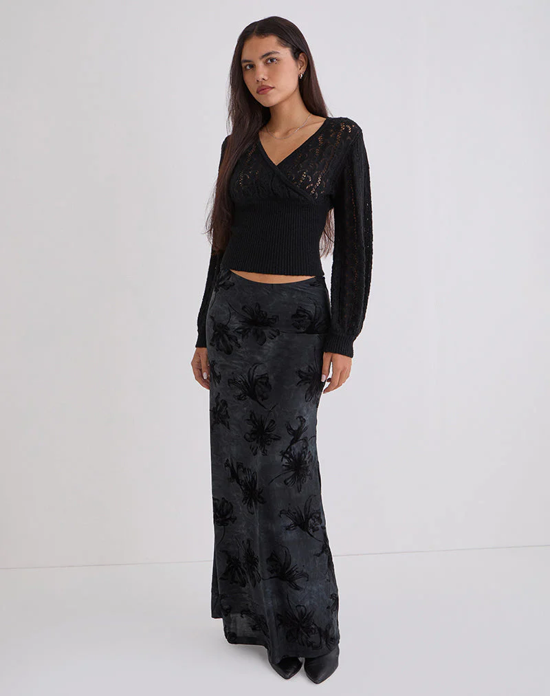 Nilara Wrap Top in Pointelle Knit Black - Image 4