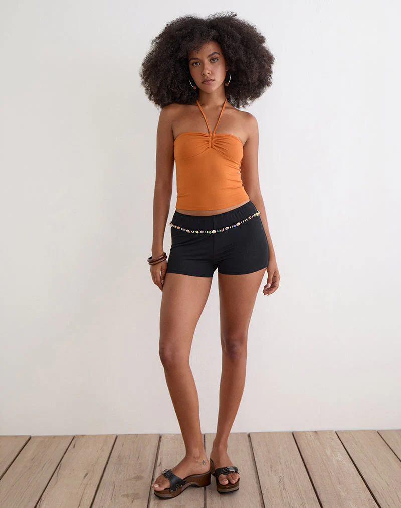 Nilo Micro Short with Shell Trim in Cupro Black - Image 2