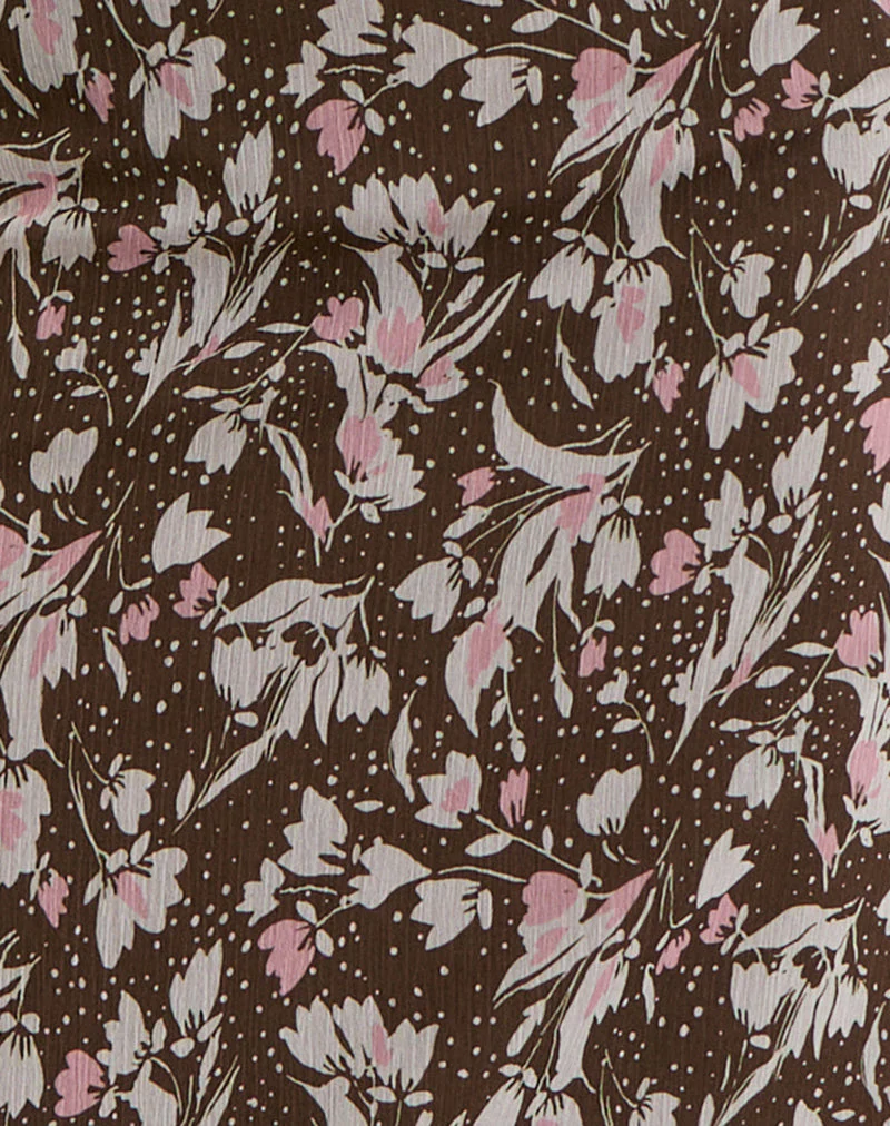 Nimas Midi Skirt in Brown and Pink Polka Flower Chiffon - Image 6