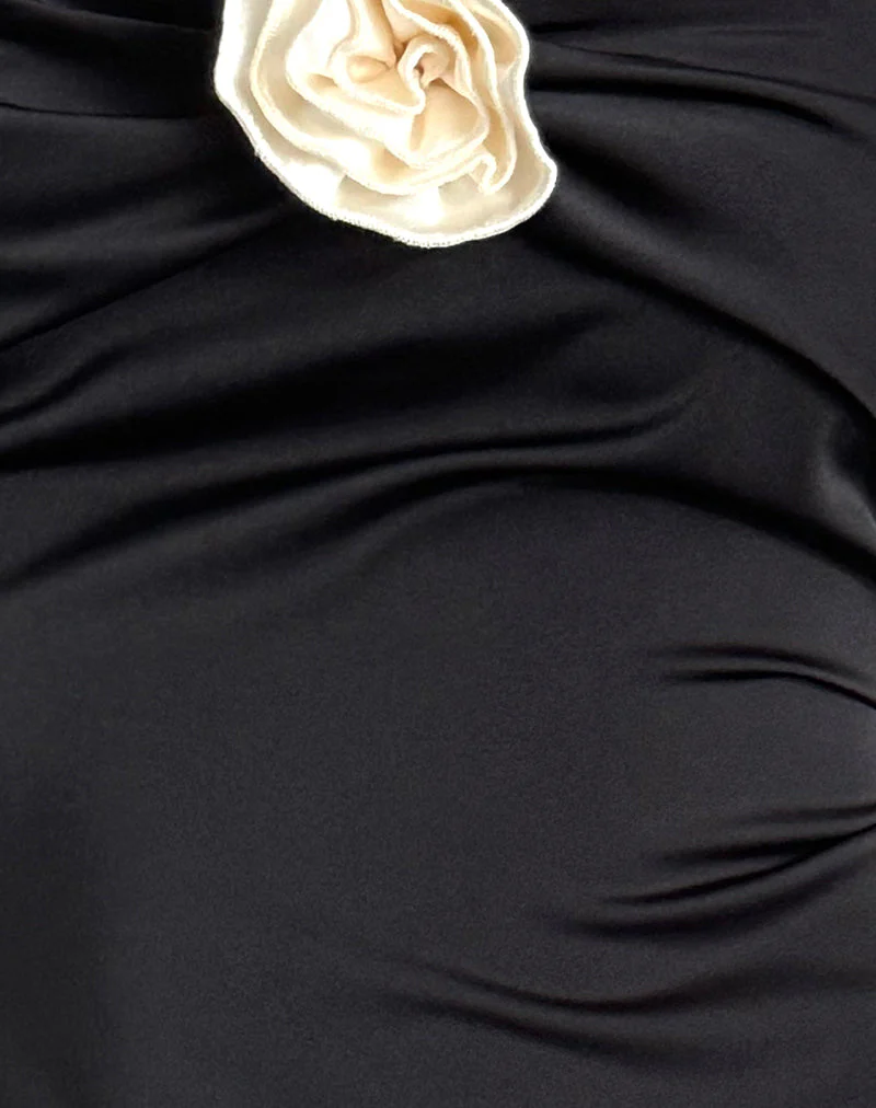 Ninivala Dress in Black with Ivory Rosette - Image 6