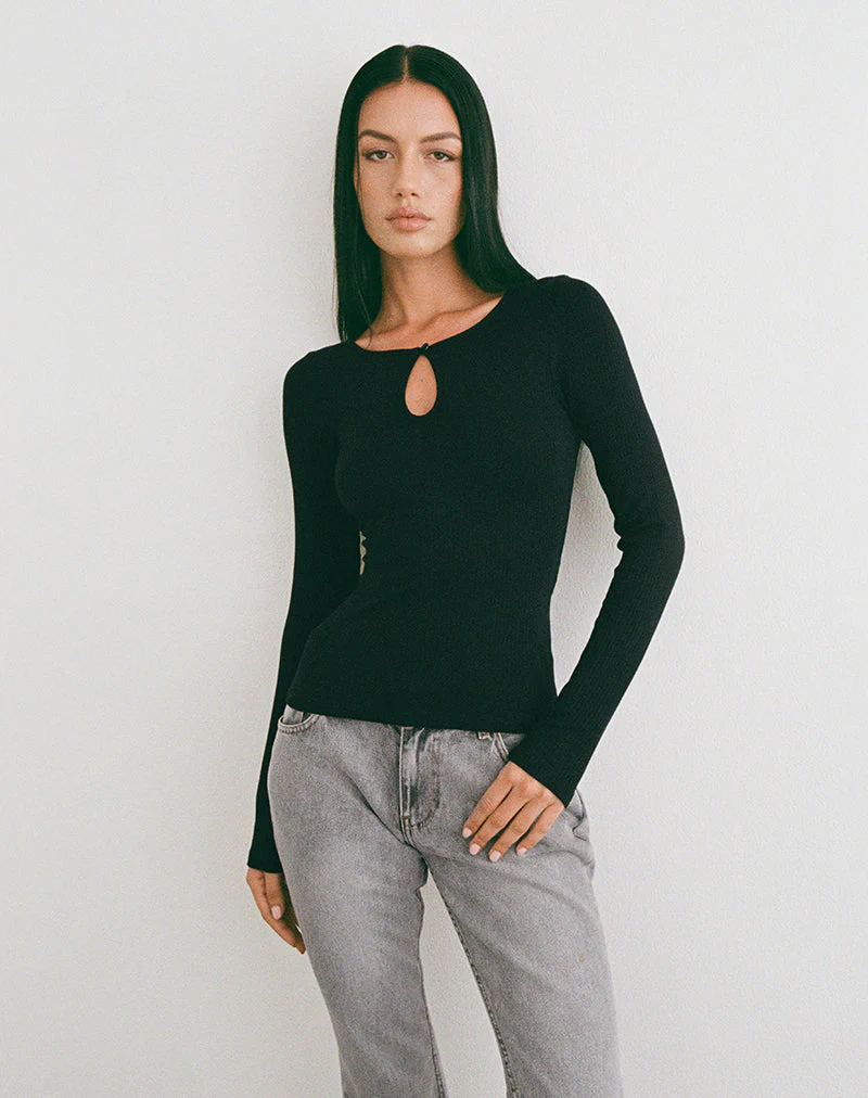 Nique Long Sleeve Top in Thick Rib Black - Image 5
