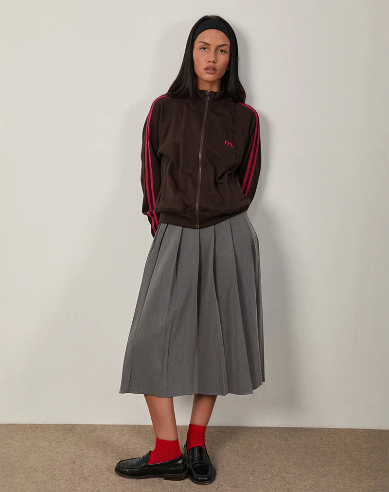 Niskala Jacket in Bitter Chocolate with Adrenaline Red Binding and Embroidery - Image 3