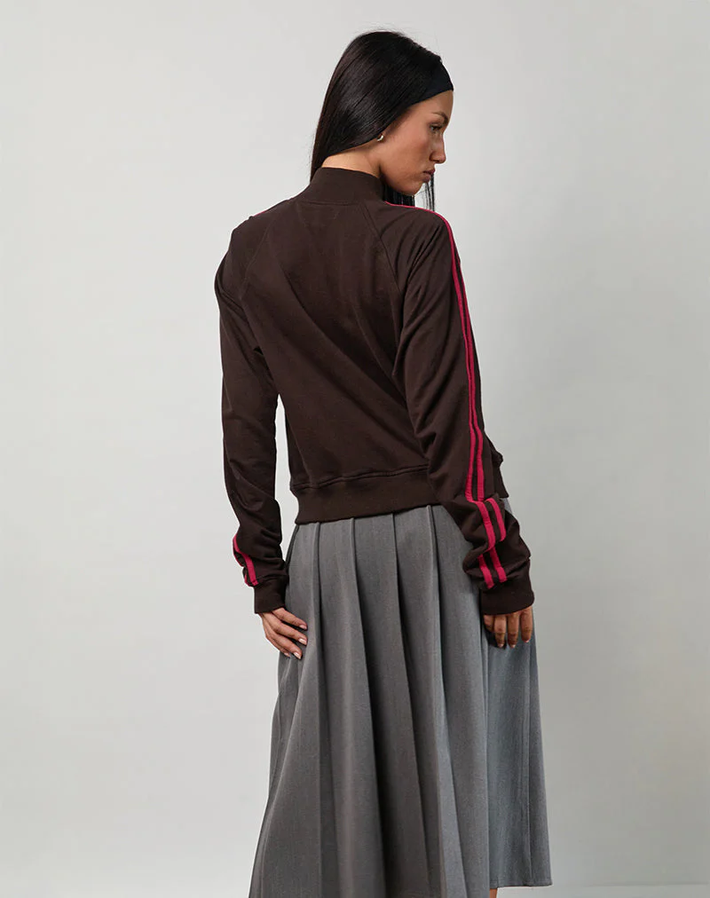 Niskala Jacket in Bitter Chocolate with Adrenaline Red Binding and Embroidery - Image 4