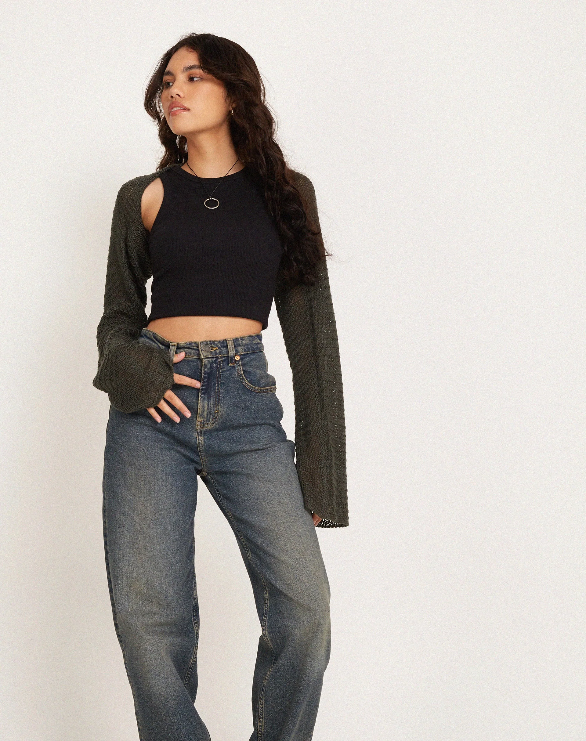 Nobila Shrug Top in Khaki - Image 2